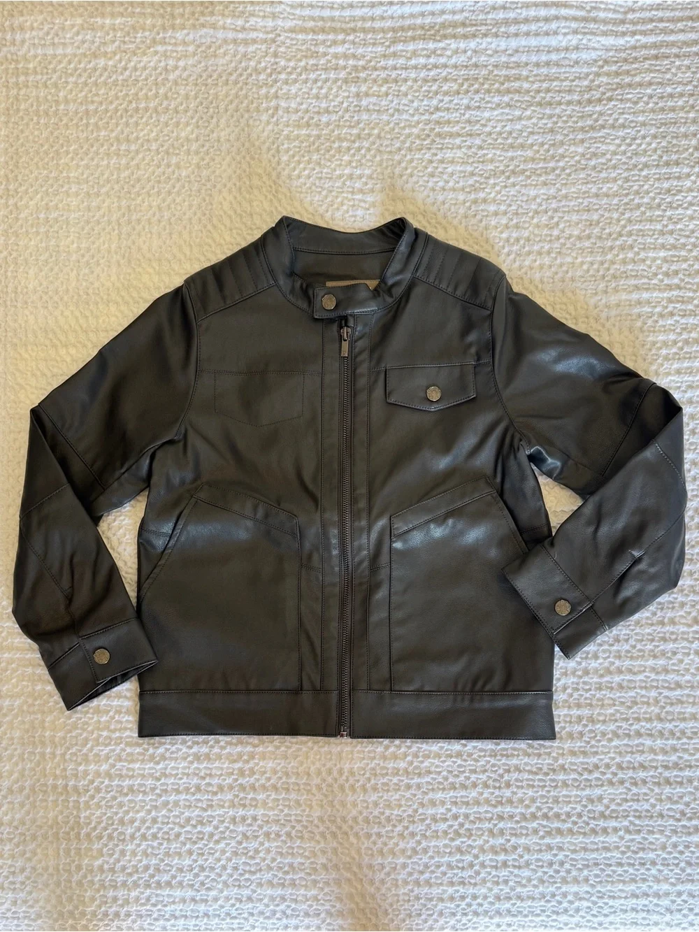 Kids Perimitz Super Stylish Cool Black Faux Light Leather Zip Front Jacket